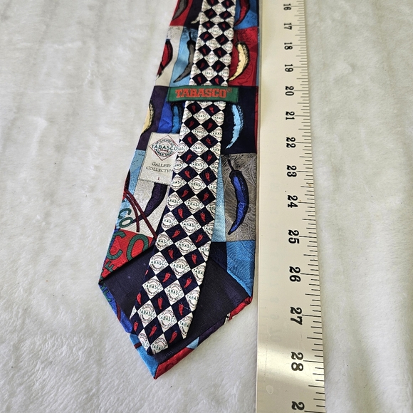 TABASCO Pepper Hot Sauce Men's Tie 100% Silk Color Blue Red Vintage Novelty - Picture 7 of 7